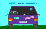 Car with bumper stickers and announcement show your support, test for radon