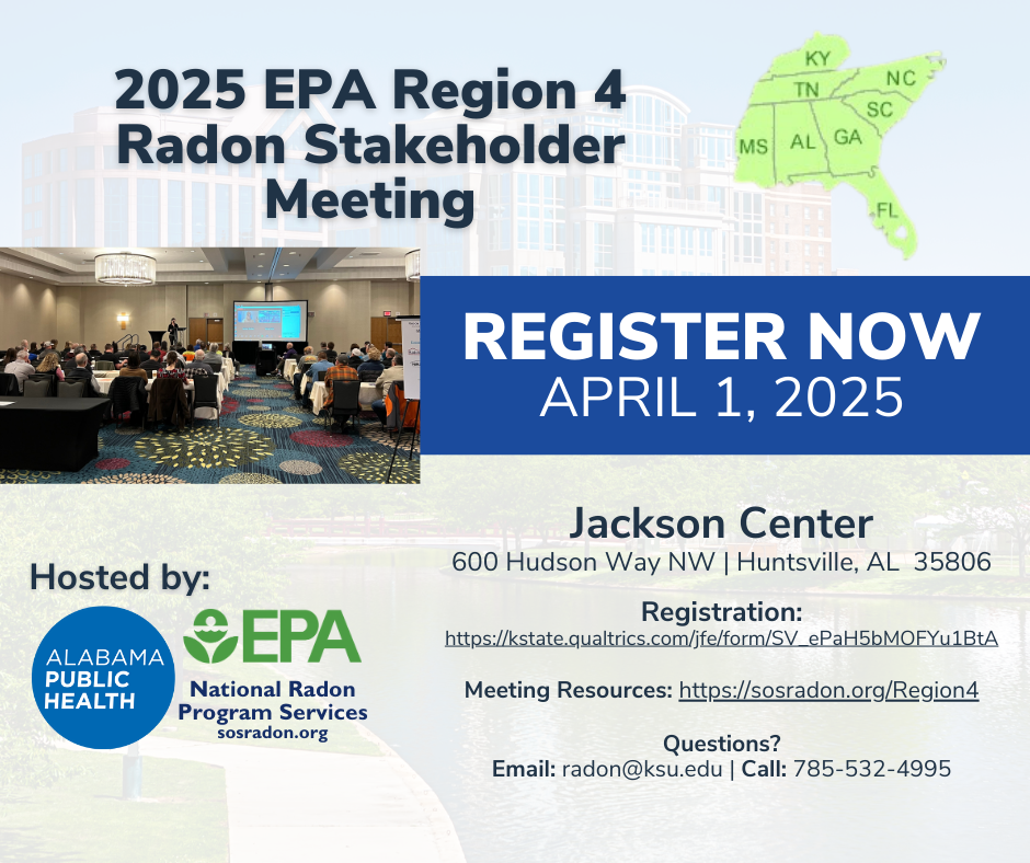 Graphic showing EPA Region 4 states: KY, TN, MS, AL, GA, NC, SC, & FL and the date April 1, 2025 and the location Jackson Center 600 hudson way NW, Huntsville, AL  35806 and a registration link for the meeting